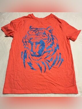Cat & Jack Orange Short Sleeve Tee with Blue Tiger Graphic